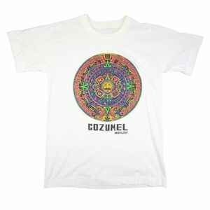 Vintage Cozumel T Shirt Mens Size Medium White 90s Mexico Aztec Tribal Travel